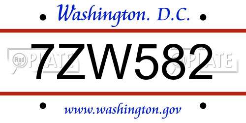7ZW582 District Of Columbia License Plate