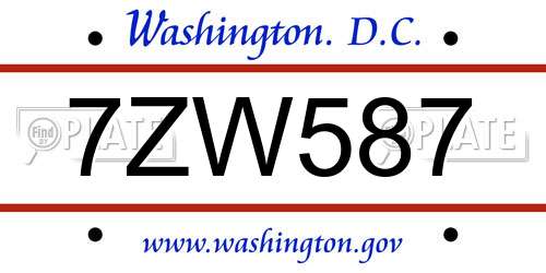 7ZW587 District Of Columbia License Plate
