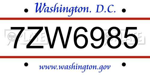 7ZW6985 District Of Columbia License Plate