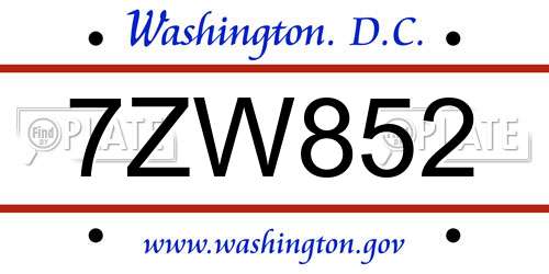 7ZW852 District Of Columbia License Plate