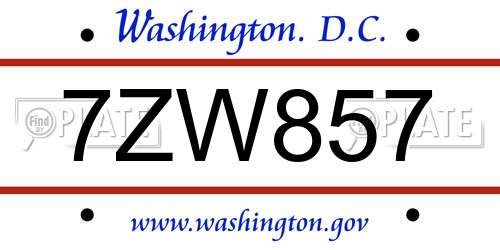7ZW857 District Of Columbia License Plate