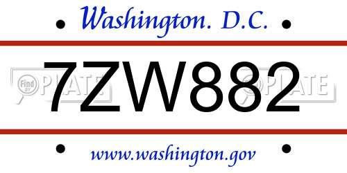 7ZW882 District Of Columbia License Plate