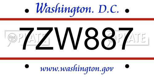 7ZW887 District Of Columbia License Plate
