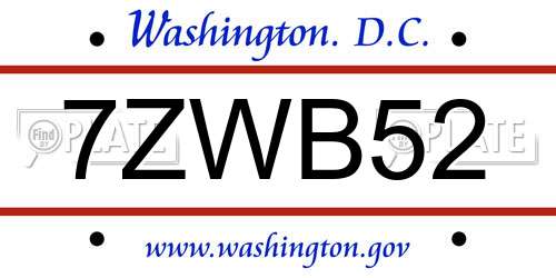 7ZWB52 District Of Columbia License Plate
