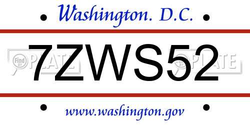 7ZWS52 District Of Columbia License Plate