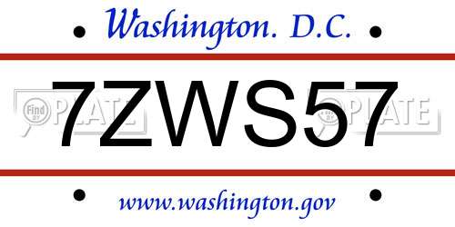 7ZWS57 District Of Columbia License Plate