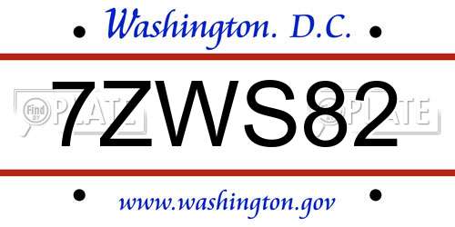 7ZWS82 District Of Columbia License Plate