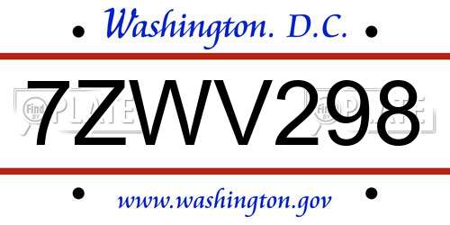 7ZWV298 District Of Columbia License Plate