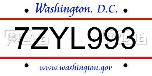 7ZYL993 District Of Columbia License Plate