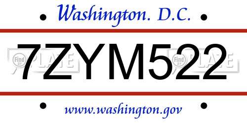 7ZYM522 District Of Columbia License Plate
