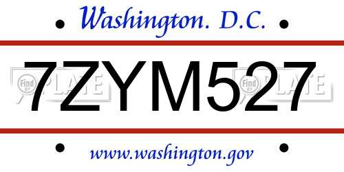 7ZYM527 District Of Columbia License Plate
