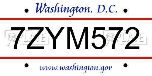 7ZYM572 District Of Columbia License Plate