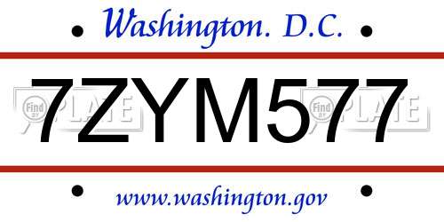 7ZYM577 District Of Columbia License Plate