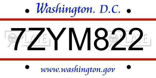 7ZYM822 District Of Columbia License Plate