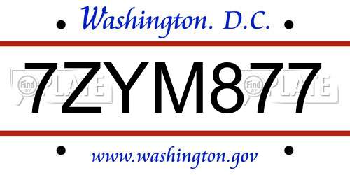 7ZYM877 District Of Columbia License Plate