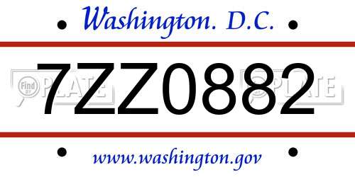 7ZZ0882 District Of Columbia License Plate