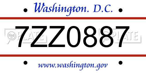 7ZZ0887 District Of Columbia License Plate