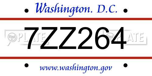 7ZZ264 District Of Columbia License Plate