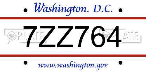 7ZZ764 District Of Columbia License Plate