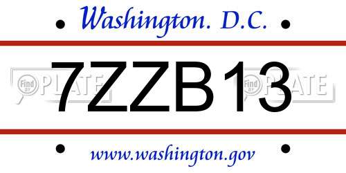 7ZZB13 District Of Columbia License Plate