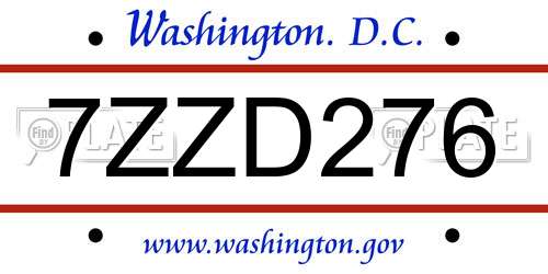 7ZZD276 District Of Columbia License Plate
