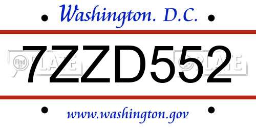 7ZZD552 District Of Columbia License Plate