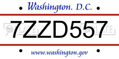 7ZZD557 District Of Columbia License Plate
