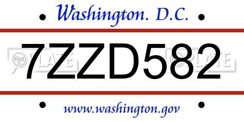7ZZD582 District Of Columbia License Plate