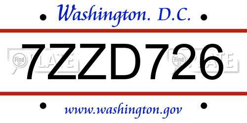 7ZZD726 District Of Columbia License Plate