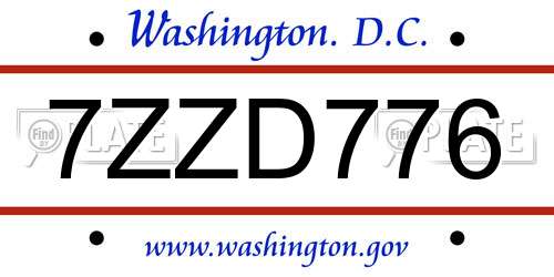 7ZZD776 District Of Columbia License Plate