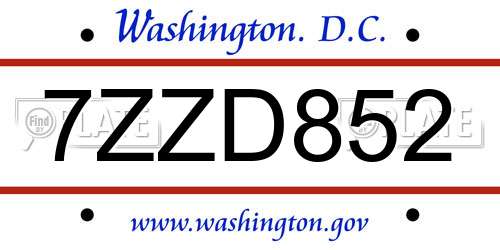 7ZZD852 District Of Columbia License Plate