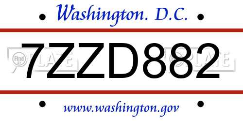 7ZZD882 District Of Columbia License Plate