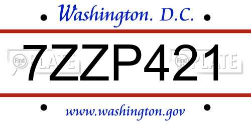 7ZZP421 District Of Columbia License Plate