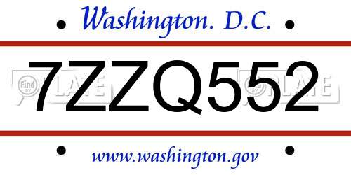 7ZZQ552 District Of Columbia License Plate