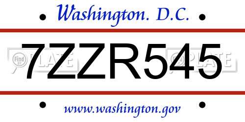 7ZZR545 District Of Columbia License Plate