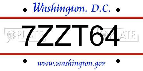 7ZZT64 District Of Columbia License Plate