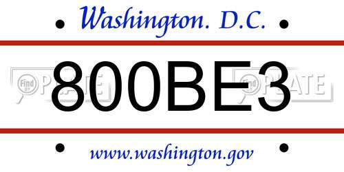 800BE3 District Of Columbia License Plate