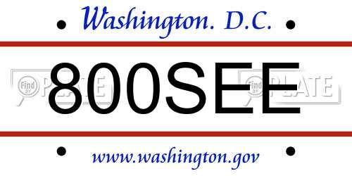 800SEE District Of Columbia License Plate