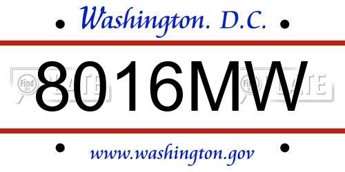 8016MW District Of Columbia License Plate