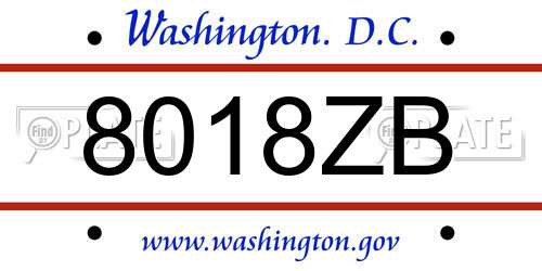8018ZB District Of Columbia License Plate