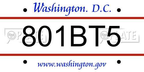801BT5 District Of Columbia License Plate