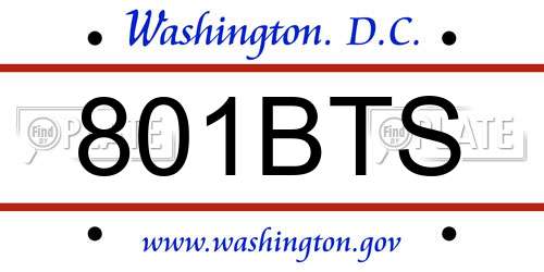 801BTS District Of Columbia License Plate