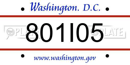 801I05 District Of Columbia License Plate