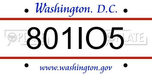 801IO5 District Of Columbia License Plate