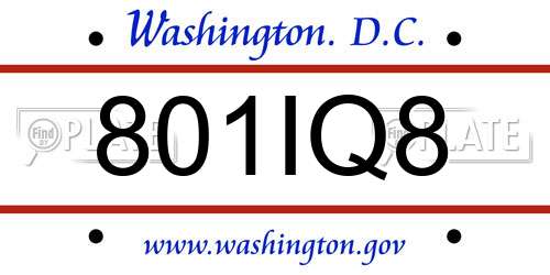801IQ8 District Of Columbia License Plate
