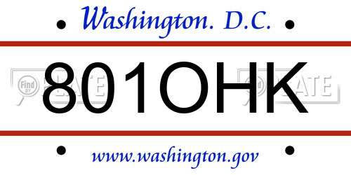 801OHK District Of Columbia License Plate