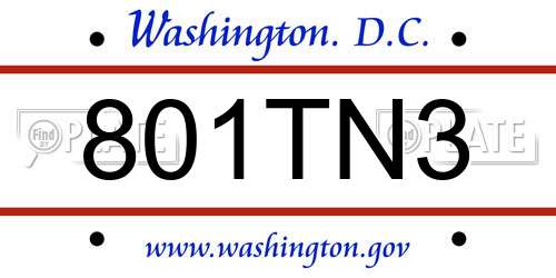 801TN3 District Of Columbia License Plate