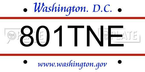 801TNE District Of Columbia License Plate