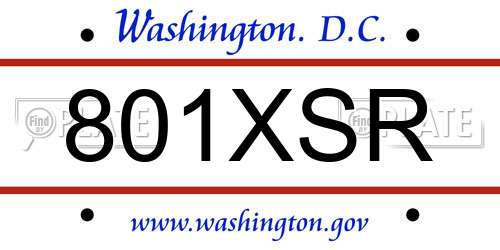 801XSR District Of Columbia License Plate