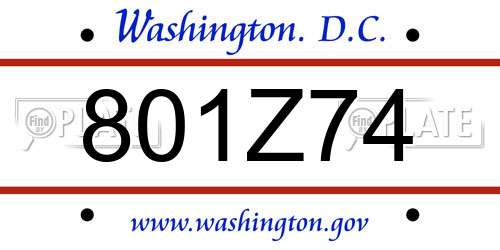 801Z74 District Of Columbia License Plate